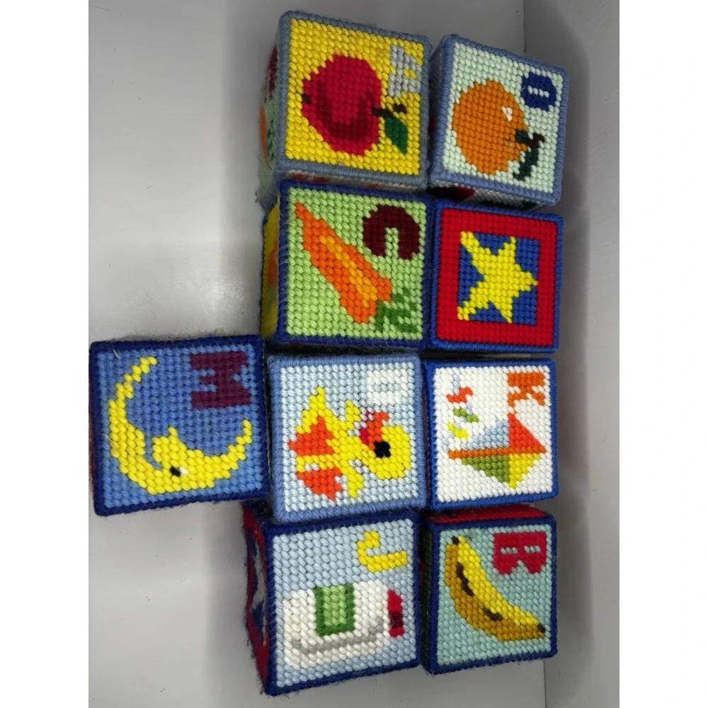 9 Vintage Crochet Granny Square ABC Blocks Alphabet‎ Pictures Letters Bells